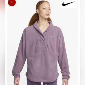NIKE Women's Super Soft Shawl Collar Fleece Pullover Kangaroo Pocket Mauve Small